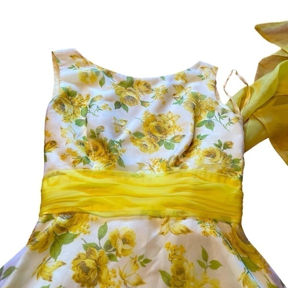 Handmade Vintage Floral Chiffon Lined Circle skirt -Cummerbund-bow in back - XS - Picture 4 of 9